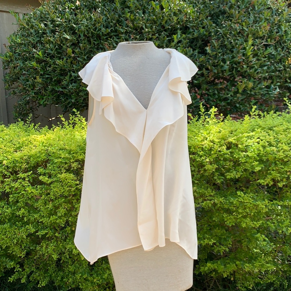 BCBG White Ruffle Blouse